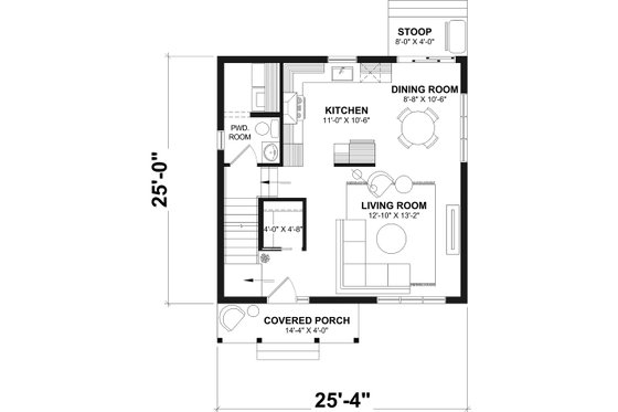 Floor Plan - Main Floor for European House Plan #23-500 - 3 bed, 1.5 bath