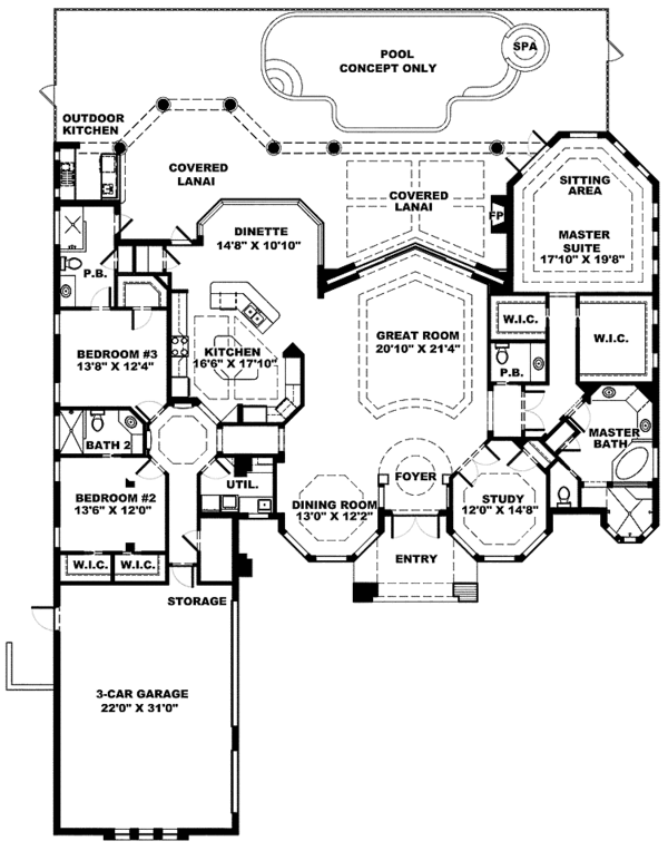 House Design - Mediterranean Floor Plan - Main Floor Plan #1017-145
