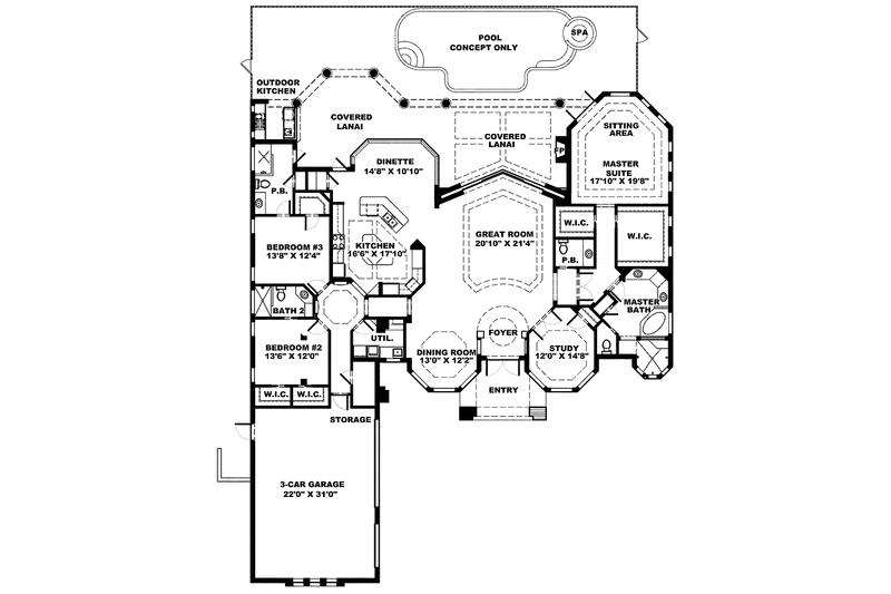 Home Plan - Floor Plan - Main Floor for Mediterranean House Plan #1017-145 - 3 bed, 3.5 bath