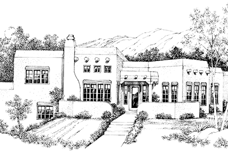 Architectural House Design - Adobe / Southwestern Exterior - Front Elevation Plan #72-1013