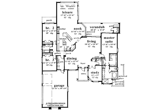 Floor Plan - Main Floor for Mediterranean House Plan #930-25 - 3 bed, 2 bath