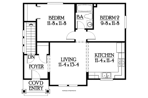 Floor Plan - Main Floor for Craftsman House Plan #132-525 - 2 bed, 1 bath