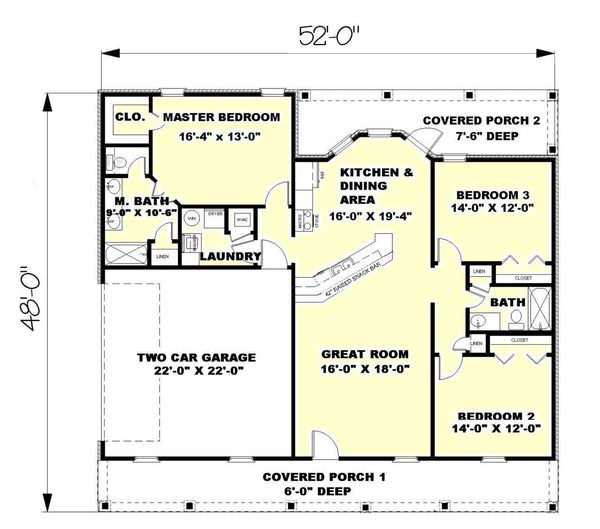 Home Plan - Southern Floor Plan - Main Floor Plan #44-133