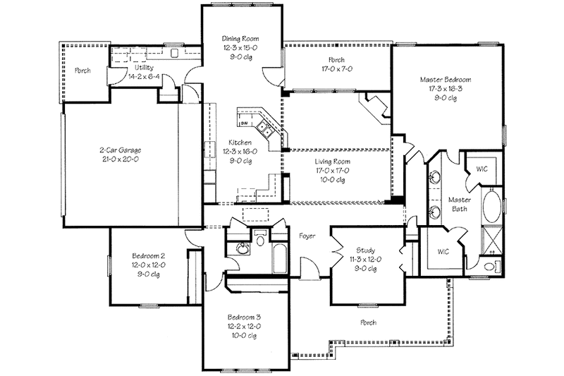 House Blueprint - Floor Plan - Main Floor for Country House Plan #410-3590 - 3 bed, 2 bath