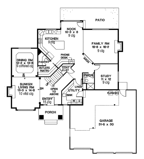 Architectural House Design - Mediterranean Floor Plan - Main Floor Plan #966-56