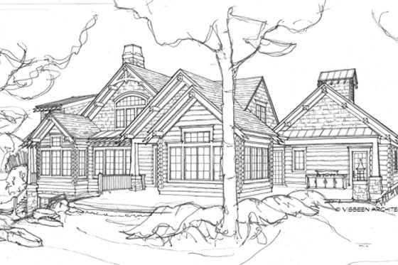 Exterior - Rear Elevation 1 for Log House Plan #928-263 - 5 bed, 4.5 bath