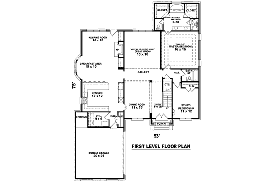 Floor Plan - Main Floor for Colonial House Plan #81-1563 - 3 bed, 3 bath