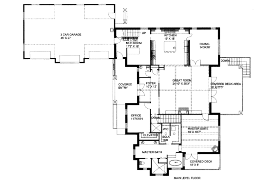 Floor Plan - Main Floor for Bungalow House Plan #117-624 - 3 bed, 2.5 bath