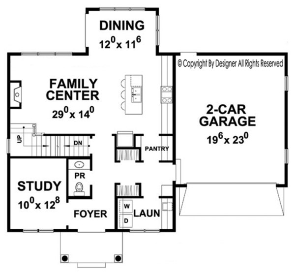 Architectural House Design - Colonial Floor Plan - Main Floor Plan #20-2250