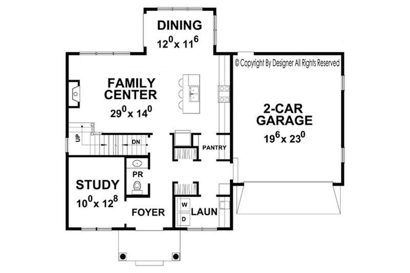 House Design - Floor Plan - Main Floor for Colonial House Plan #20-2250 - 3 bed, 2.5 bath