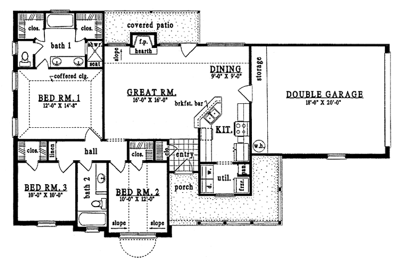 Home Plan - Floor Plan - Main Floor for Country House Plan #42-491 - 3 bed, 2 bath