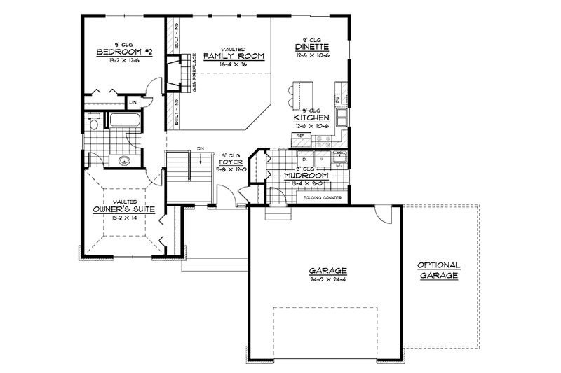 Home Plan - Floor Plan - Main Floor for European House Plan #51-591 - 2 bed, 1 bath