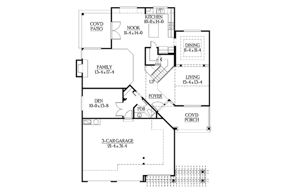 Floor Plan - Main Floor for Craftsman House Plan #132-313 - 4 bed, 2.5 bath