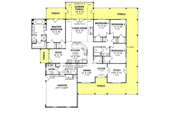 Floor Plan - Main Floor for Country House Plan #20-168 - 4 bed, 2.5 bath