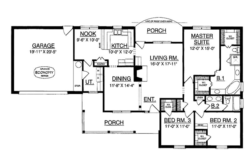 Architectural House Design - Floor Plan - Main Floor for Country House Plan #40-503 - 3 bed, 2 bath