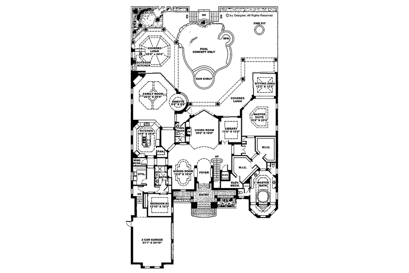 Home Plan - Floor Plan - Main Floor for Mediterranean House Plan #1017-44 - 4 bed, 5.5 bath