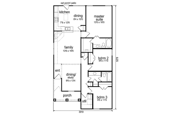 Floor Plan - Main Floor for Cottage House Plan #84-449 - 3 bed, 2 bath