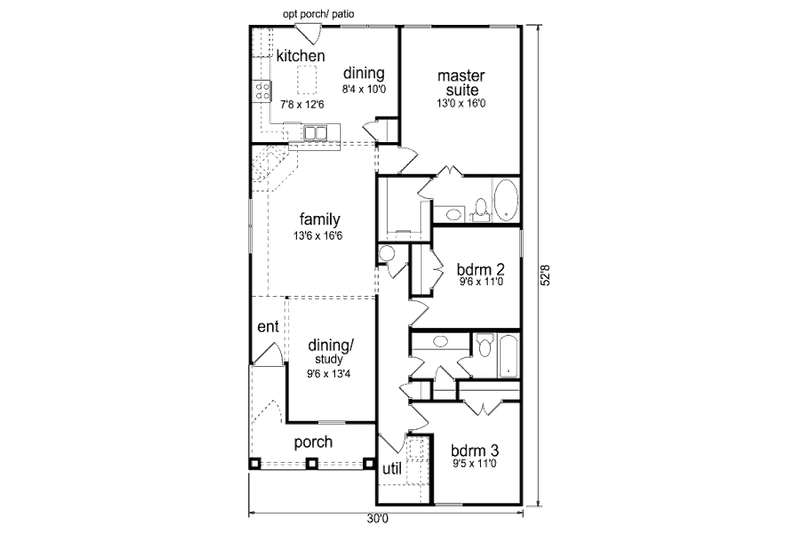 Home Plan - Floor Plan - Main Floor for Cottage House Plan #84-449 - 3 bed, 2 bath