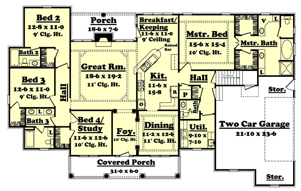 Colonial Style House Plan - 4 Beds 3.5 Baths 2500 Sq/Ft Plan #430-35