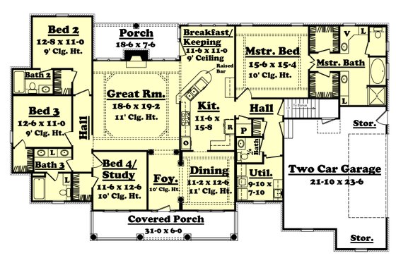 Floor Plan - Main Floor for Colonial House Plan #430-35 - 4 bed, 3.5 bath