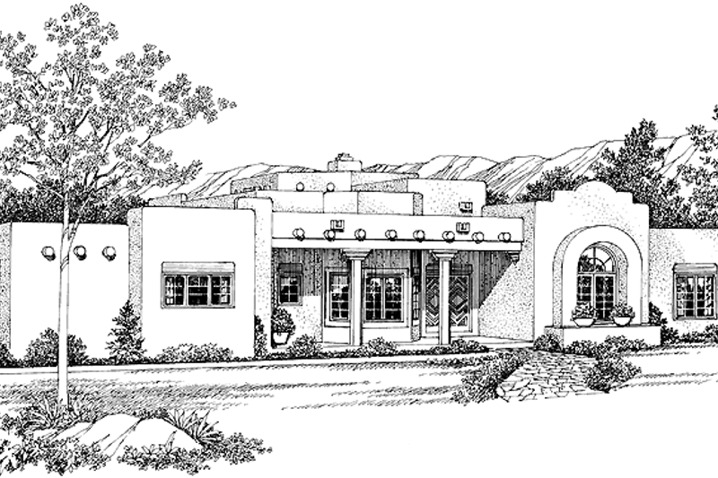 House Blueprint - Adobe / Southwestern Exterior - Front Elevation Plan #72-959