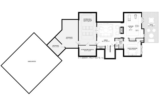 Floor Plan - Lower Floor for Contemporary House Plan #928-372 - 4 bed, 3.5 bath