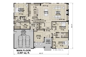 Floor Plan - Main Floor for Craftsman House Plan #51-1244 - 3 bed, 2.5 bath