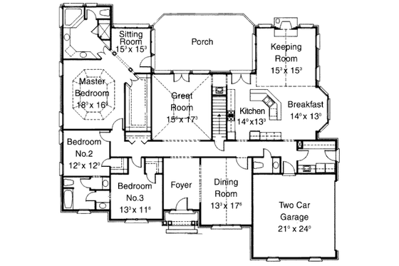 Floor Plan - Main Floor for Colonial House Plan #429-4 - 3 bed, 2.5 bath