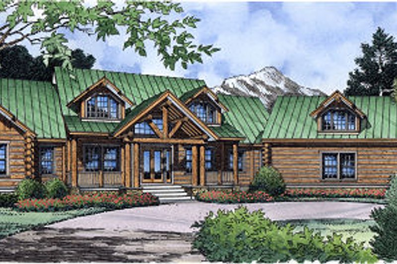 Architectural House Design - Log Exterior - Front Elevation Plan #417-412