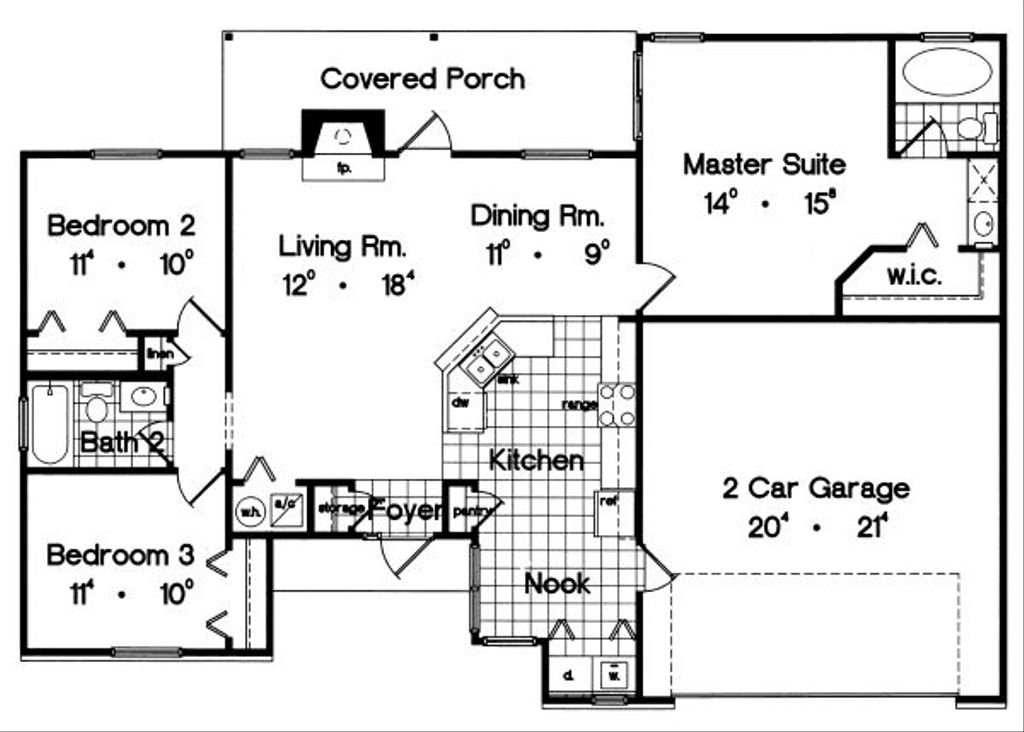 Ranch Style House Plan 3 Beds 2 Baths 1300 Sqft Plan 417 113