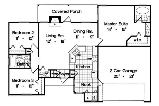 Floor Plan - Main Floor for Ranch House Plan #417-113 - 3 bed, 2 bath