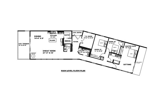 Floor Plan - Main Floor for Modern House Plan #117-913 - 3 bed, 1.5 bath