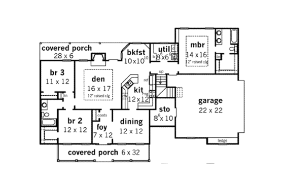 Floor Plan - Main Floor for Farmhouse House Plan #16-290 - 3 bed, 2 bath