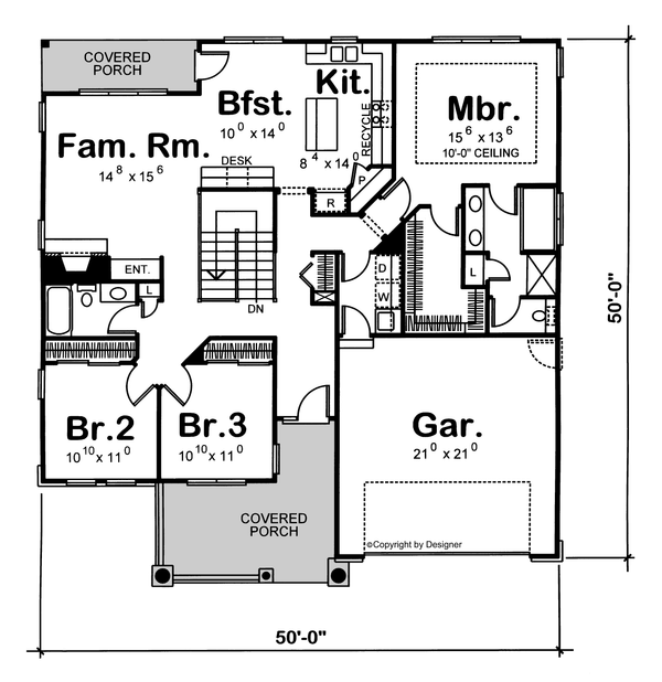Home Plan - Floor Plan - Main Floor for Craftsman House Plan #20-126 - 3 bed, 2 bath