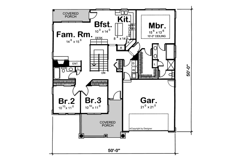 Home Plan - Floor Plan - Main Floor for Craftsman House Plan #20-126 - 3 bed, 2 bath