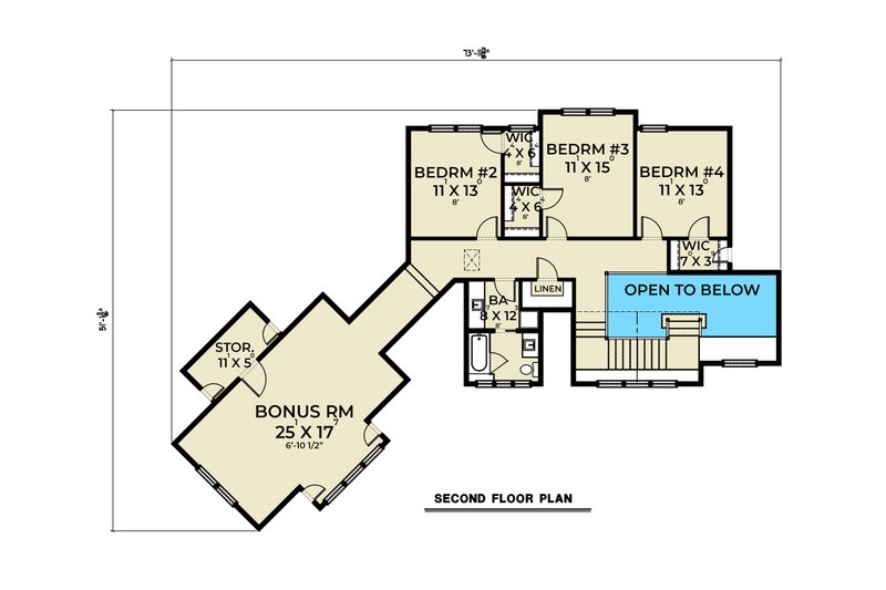 Architectural House Design - Floor Plan - Upper Floor for Craftsman House Plan #1070-187 - 4 bed, 2.5 bath