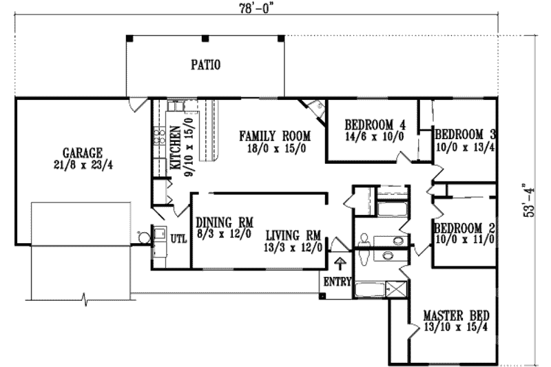 Dream House Plan - Floor Plan - Main Floor for Traditional House Plan #1-707 - 4 bed, 2 bath