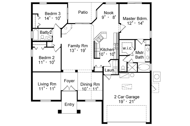 Dream House Plan - Floor Plan - Main Floor for Mediterranean House Plan #417-843 - 3 bed, 2 bath