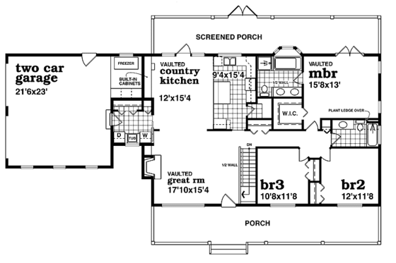 Floor Plan - Main Floor for Ranch House Plan #47-1023 - 3 bed, 2 bath