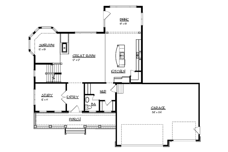 Architectural House Design - Floor Plan - Main Floor for Classical House Plan #320-1000 - 4 bed, 2.5 bath