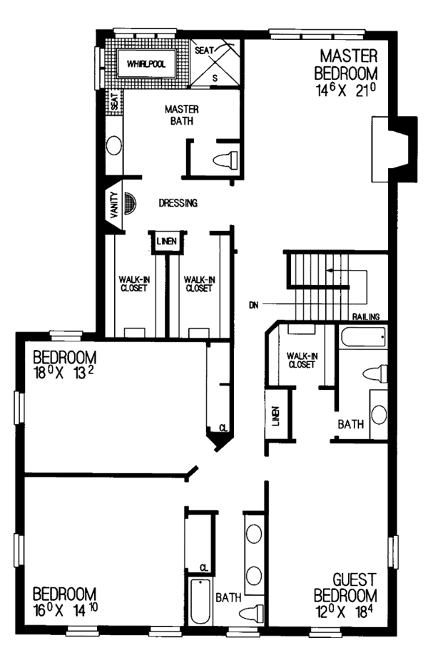 House Blueprint - Traditional Floor Plan - Upper Floor Plan #72-967