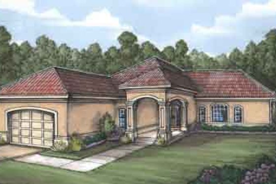 Exterior - Front Elevation for Mediterranean House Plan #115-187 - 2 bed, 2 bath