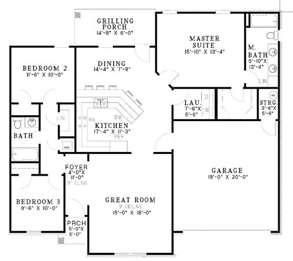 House Design - Ranch Floor Plan - Main Floor Plan #17-2978