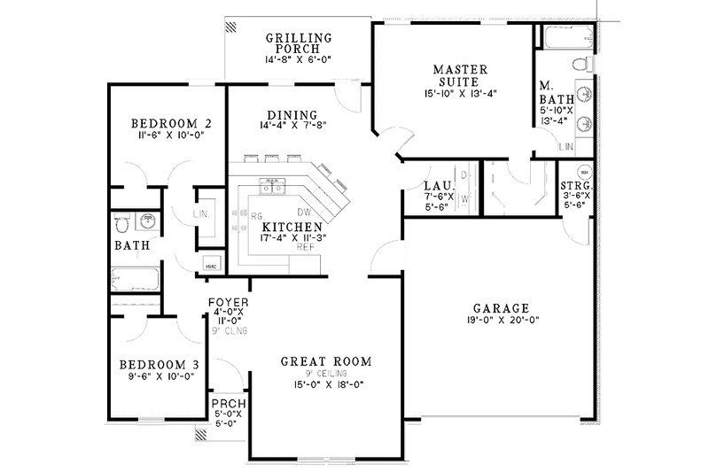 Architectural House Design - Floor Plan - Main Floor for Ranch House Plan #17-2978 - 3 bed, 2 bath