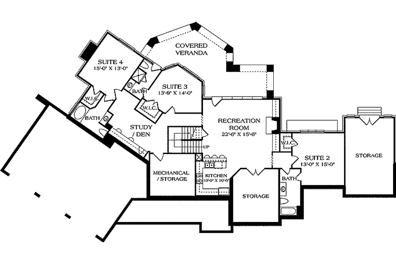 House Blueprint - Floor Plan - Lower Floor for Craftsman House Plan #453-458 - 4 bed, 5.5 bath