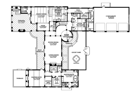 Floor Plan - Main Floor for Mediterranean House Plan #1058-15 - 3 bed, 3 bath