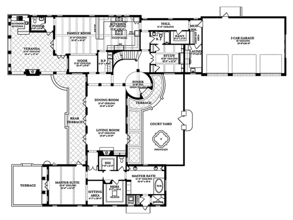 Mediterranean Floor Plan - Main Floor Plan #1058-15