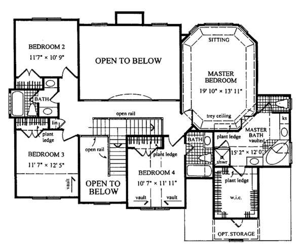 Architectural House Design - Colonial Floor Plan - Upper Floor Plan #54-247