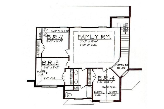 Floor Plan - Upper Floor for European House Plan #62-146 - 4 bed, 2.5 bath