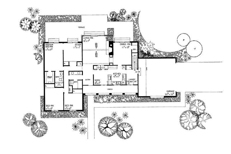 Home Plan - Floor Plan - Main Floor for Adobe / Southwestern House Plan #72-651 - 3 bed, 2 bath